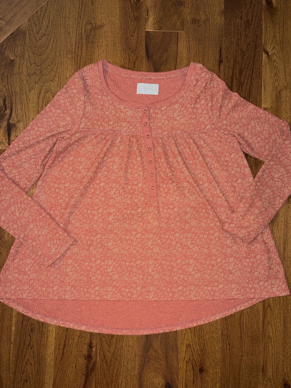 Lucky Brand Women’s Coral Pink Floral Long Sleeve Peasant Top